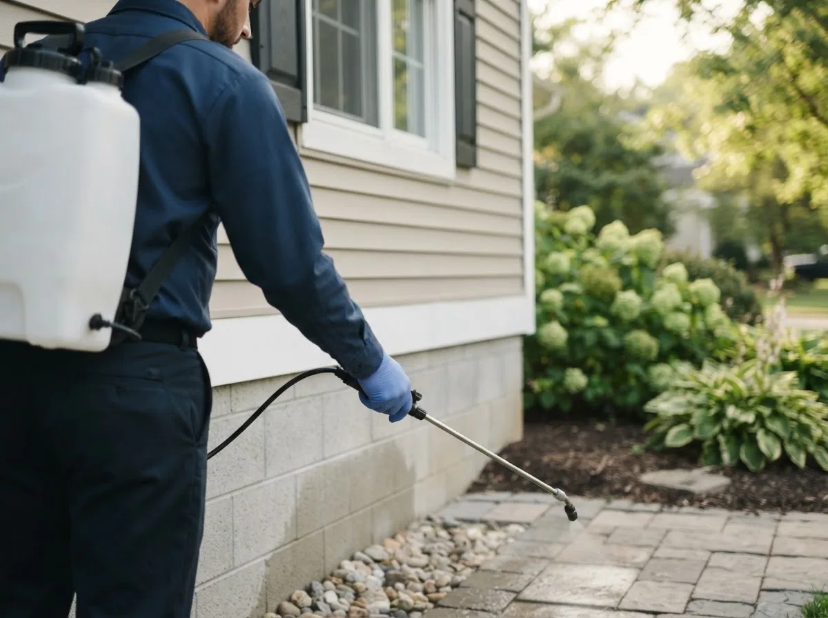 Pest control technician inspecting a home in Nada, TX